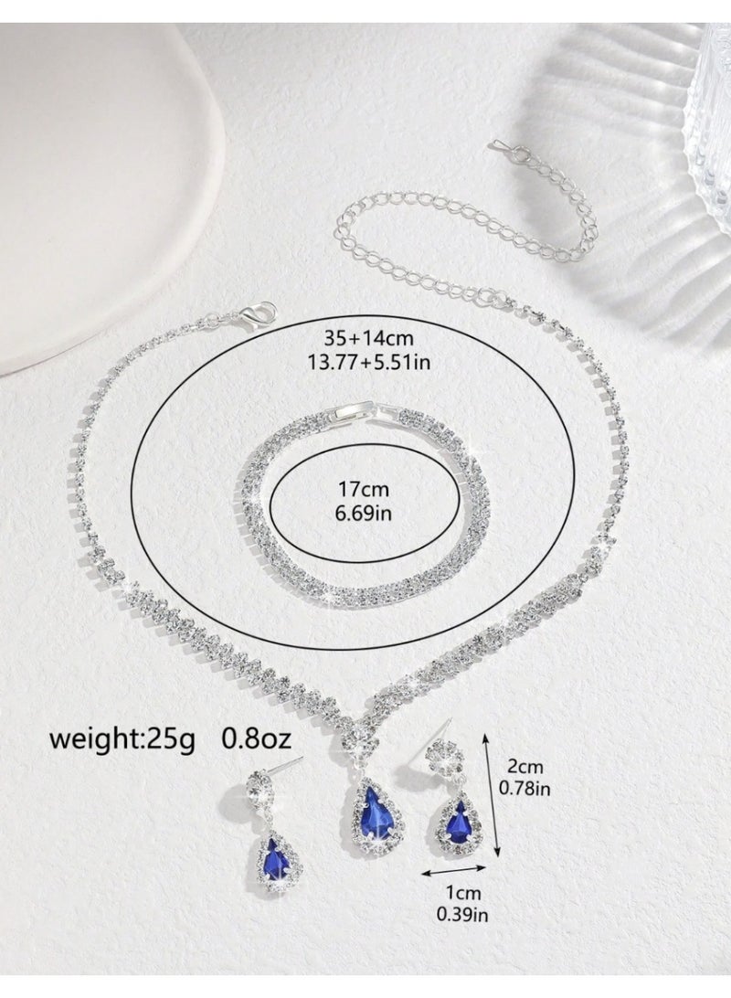 ڤيا طقم قلادة وأقراط بتصميم قطرات المياه أعماق البحر الأزرق – 3 قطع أنيقة تناسب المناسبات - Image 2